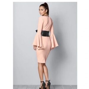 Venus Bell Sleeve Faux Leather Belted Detail Dress Size 12